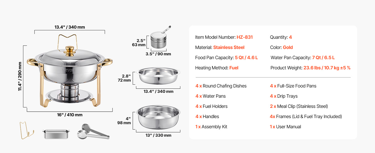 SucceBuy 4 Pack Chafing Dish Buffet Set Stainless Steel Chafer w/4 Full Size Pan Round Catering Warmer Server for Party Banquets - Image 18