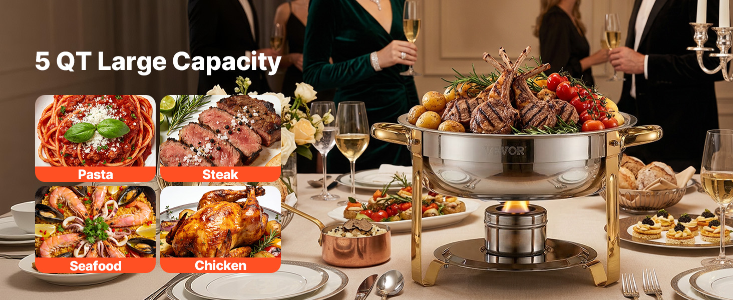 SucceBuy 4 Pack Chafing Dish Buffet Set Stainless Steel Chafer w/4 Full Size Pan Round Catering Warmer Server for Party Banquets - Image 12
