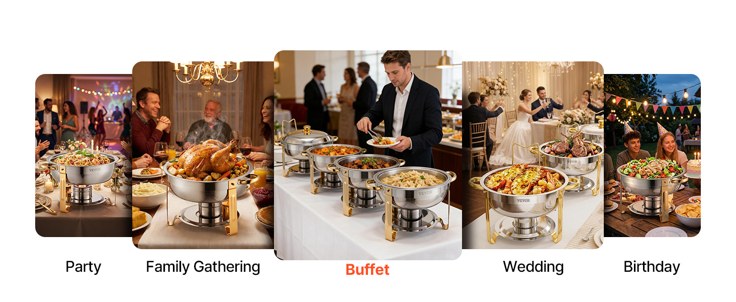 SucceBuy 4 Pack Chafing Dish Buffet Set Stainless Steel Chafer w/4 Full Size Pan Round Catering Warmer Server for Party Banquets - Image 16